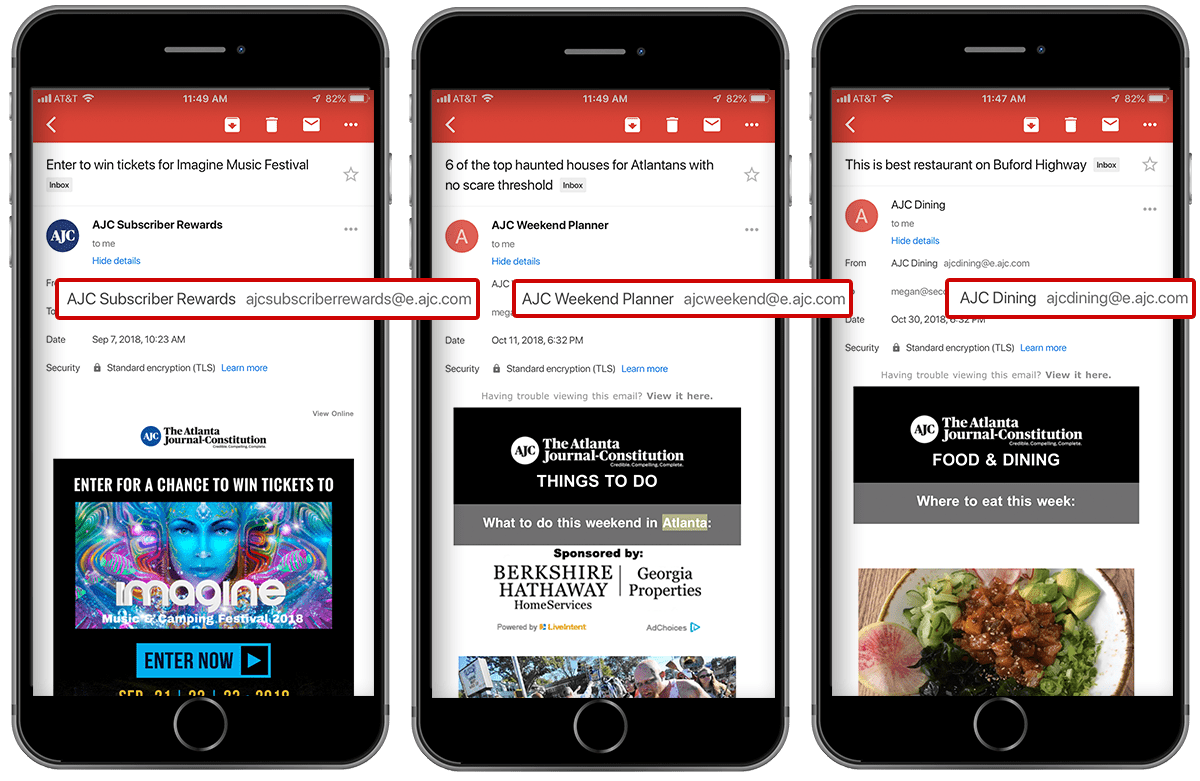 Email subject lines on an mobile view