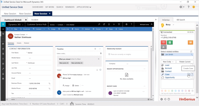 Screenshot of InGenius Connector Enterprise with Unified Service Desk for Microsoft Dynamics 365