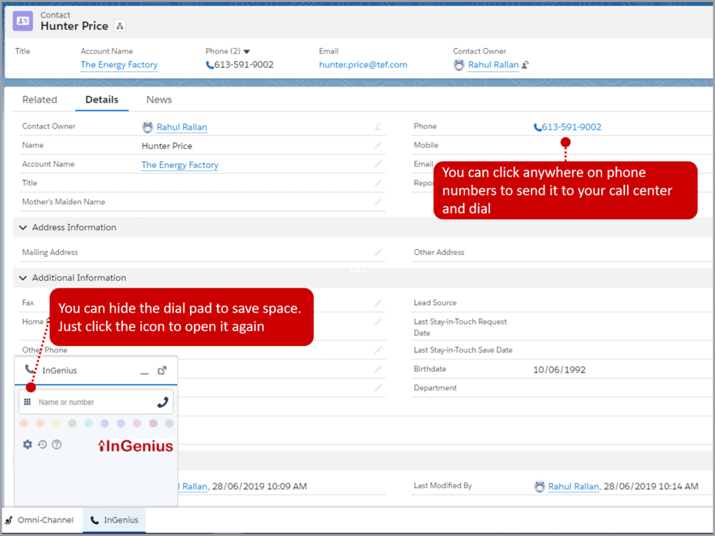 Click-to-dial any number in Salesforce.