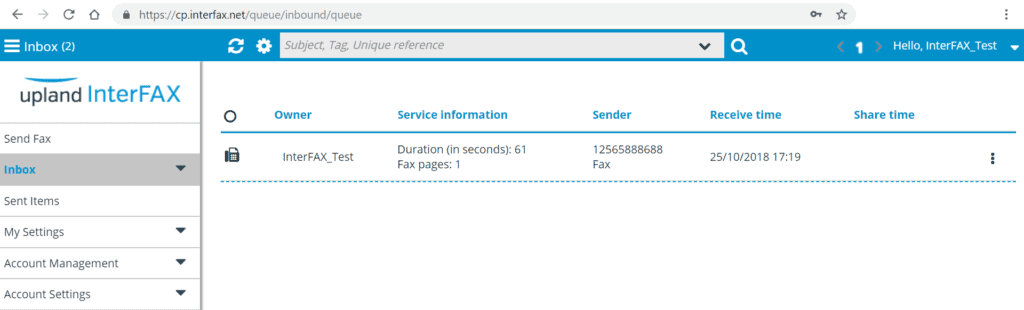 Upland InterFAX | Welcome to the InterFAX Control Panel