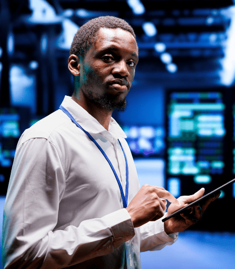 Man in IT working on disaster recovery