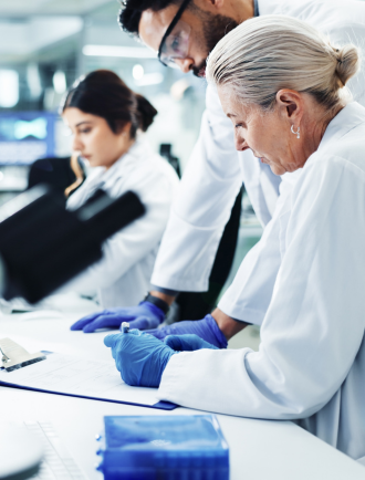 doctors in lab look over results