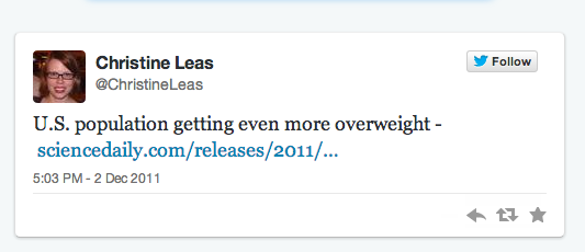 @ChristineLeas #FirstTweet on Twitter: U.S. population getting even more overweight -