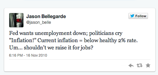 @jason_belle #FirstTweet on Twitter: "Fed wants unemployment downl politicians cry "Inflation!" Current inflation = below healthy 2% rate. Um... shouldn't we raise it for jobs?"