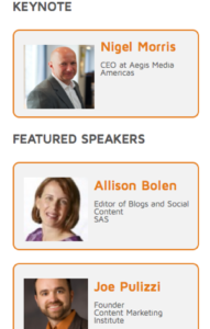 Screenshot of conference presenters for The Content Marketeer