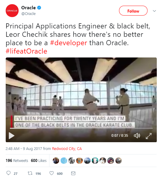 Orale tweet: "Principal Applications Engineer & black belt, Leor Checik shares how there's no better place to be a #developer than Oracle. #lifeatOracle"