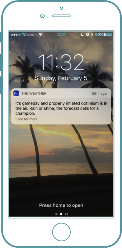 Weather Channel Super Bowl day push notification