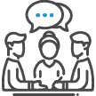 Icon representing employees collaborating via a helpdesk knowledgebase