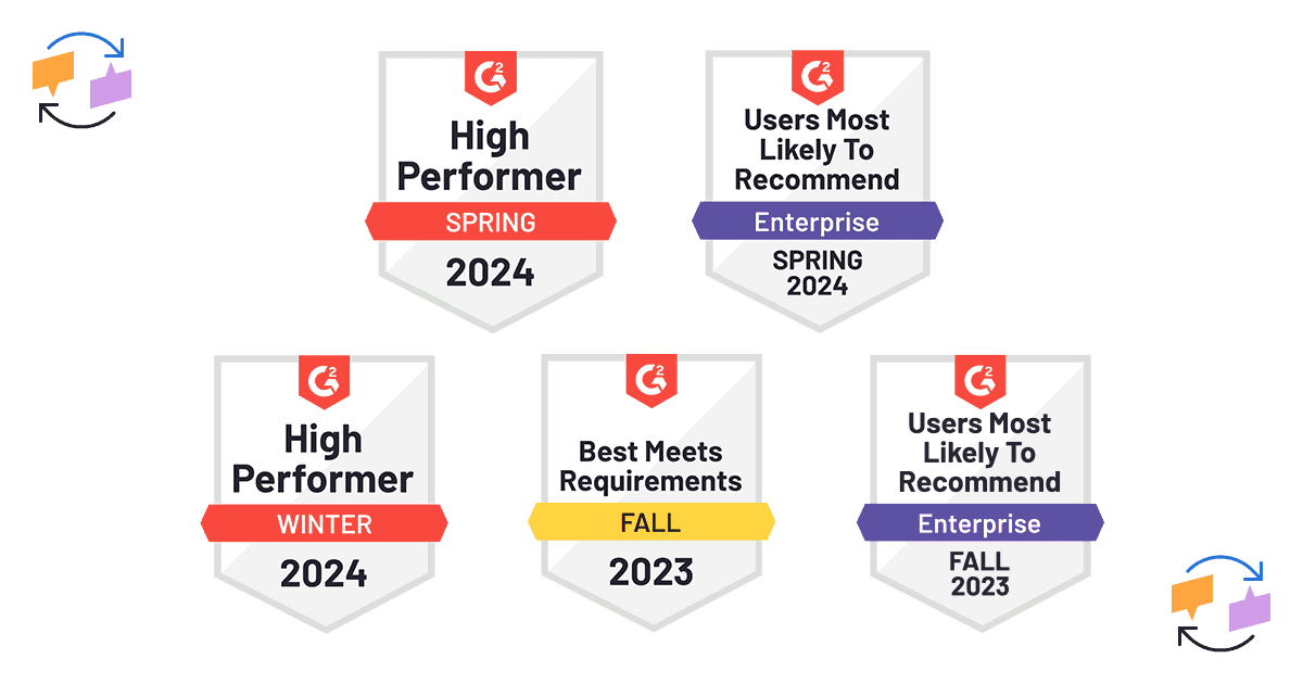 RightAnswers 2024 and 2023 G2 Badges