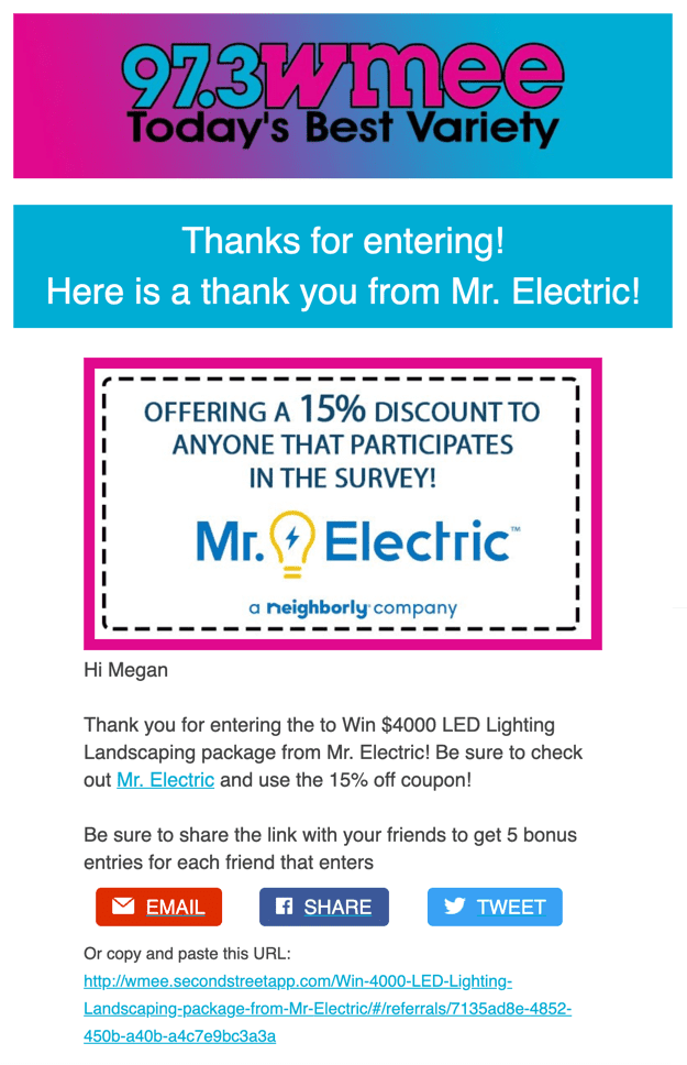 WMEE-FM Thank-You Email