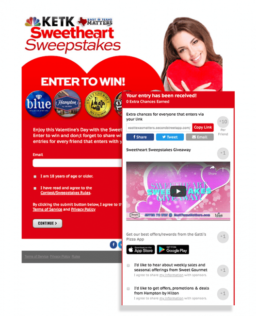 Sweetheart sweepstakes image and extra chance form